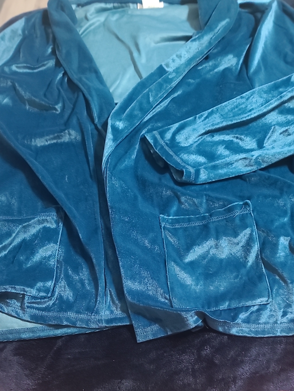 Classic 2 Pocket Teal Stretch  Velour Relaxed Jacket 3x